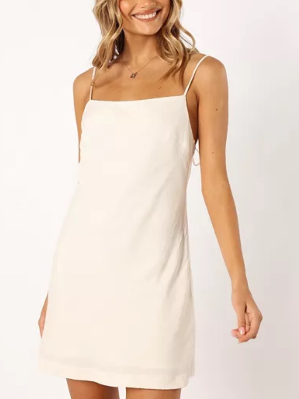 NWT Petal & Pup Linen Blend Sawyer Tie Strap Mini Dress, Ivory – Size Small